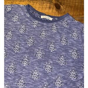 Womens We The Free Free People Blue White Paisley‎ Bandana Short Sleeve Shirt M
